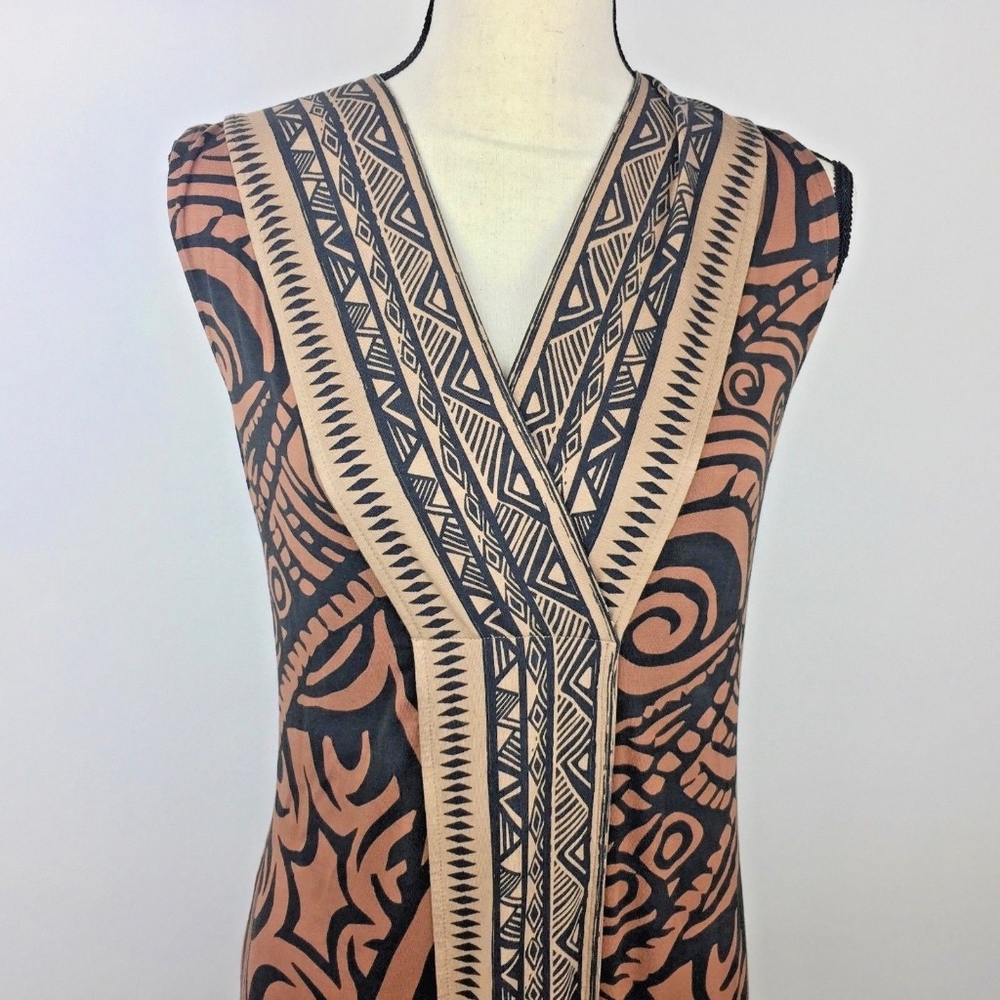 Maxi Dress Brown Black Tribal Geometric Size M